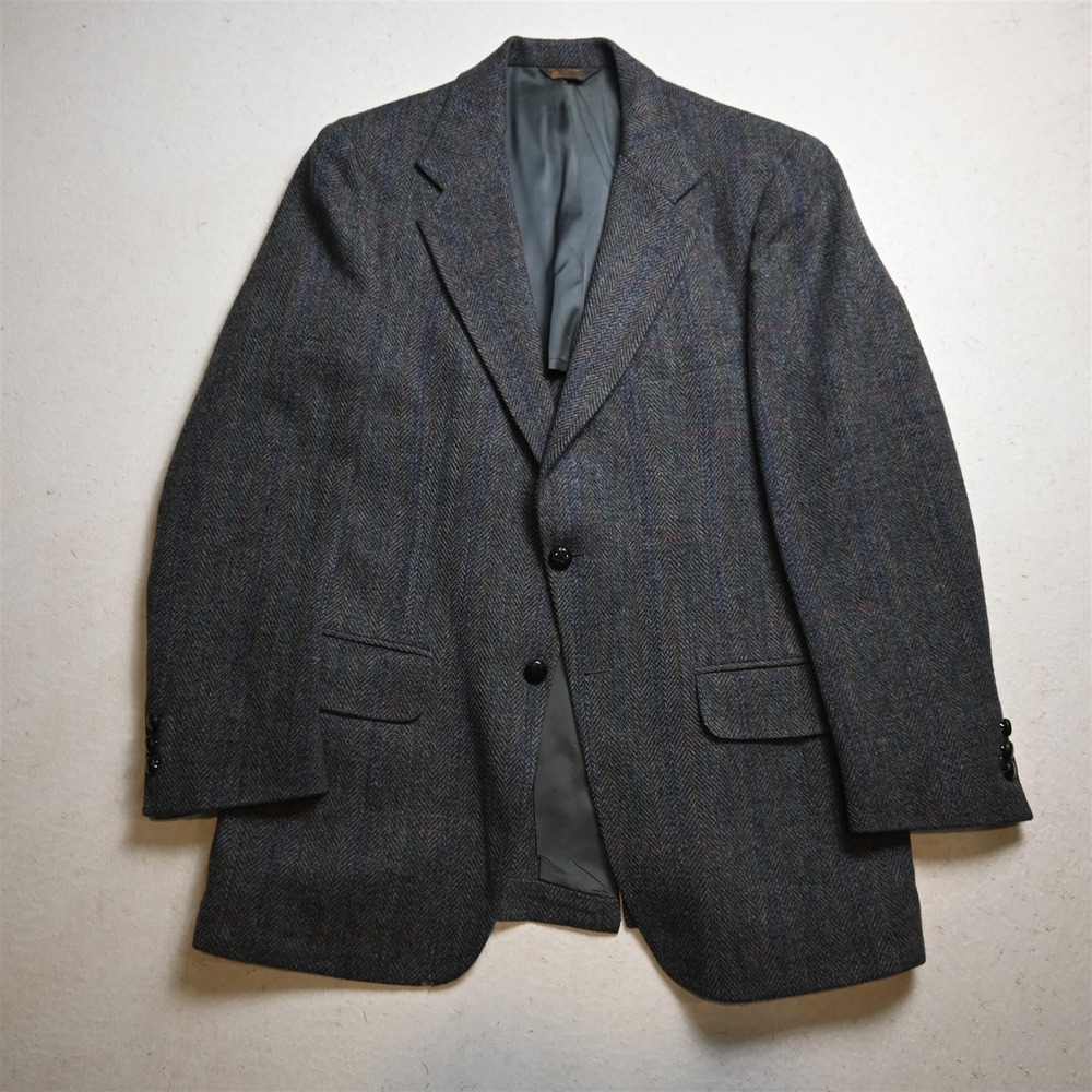Vtg USA Made 38S Blue Herringbone 100% Wool Tweed Blazer Jacket Sport Coat